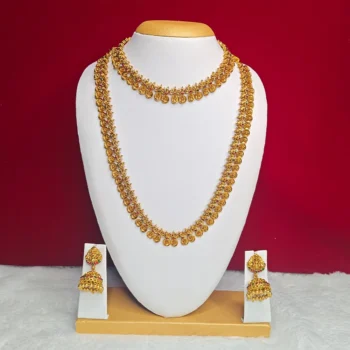 Matt Finish Kaasu Malai Bridel Set With Jhumka